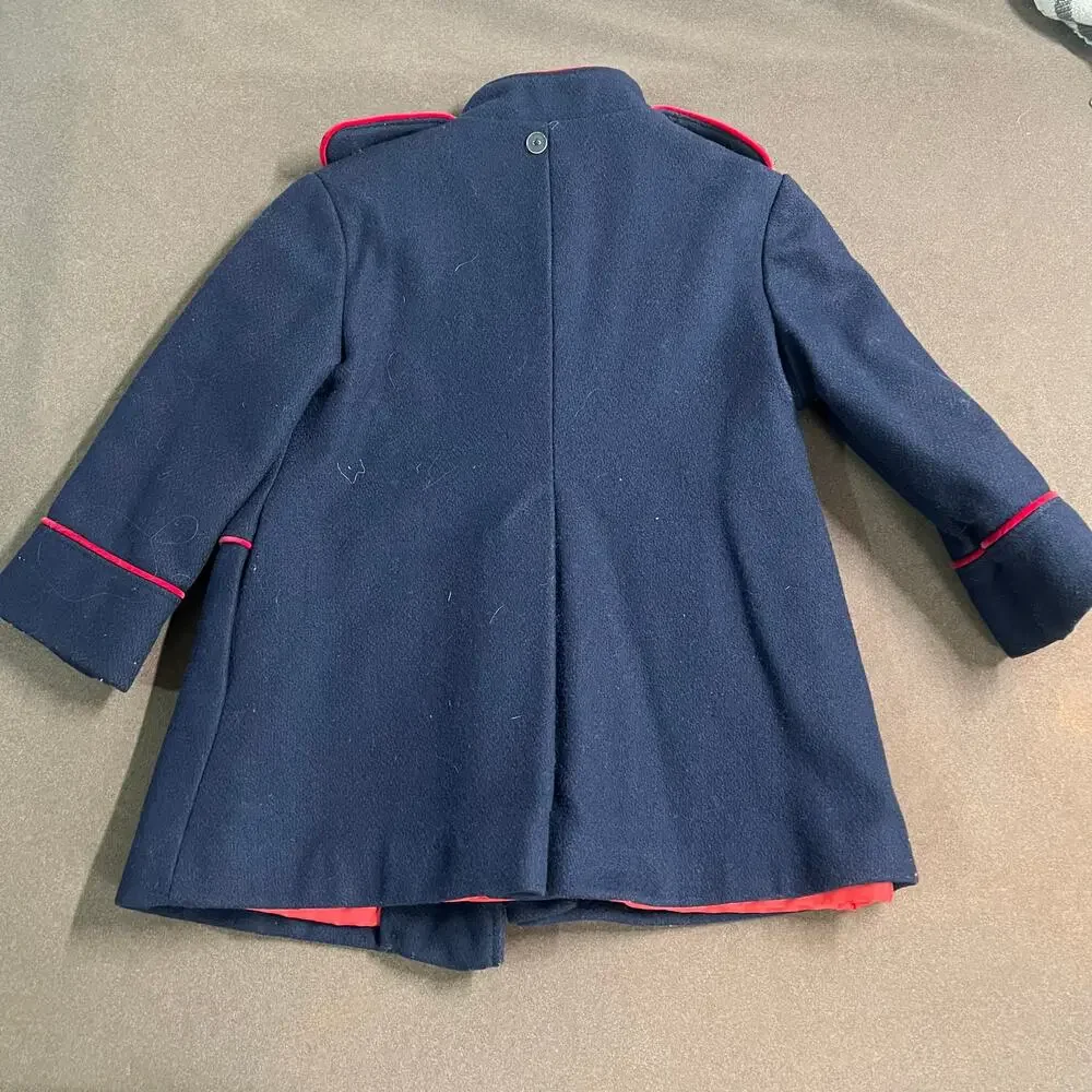Vintage Barbury NY Wool Blue Small Child Navy Coat Epaulettes Gold Buttons  Sz4